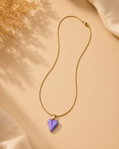 Gold Marble Heart Pendant Necklace