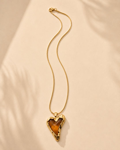 Gold Chunky Heart Stone Necklace