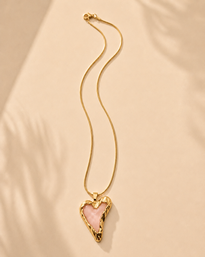 Gold Chunky Heart Stone Necklace