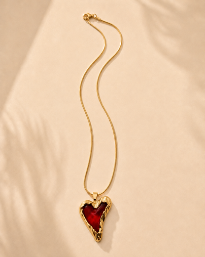 Gold Chunky Heart Stone Necklace