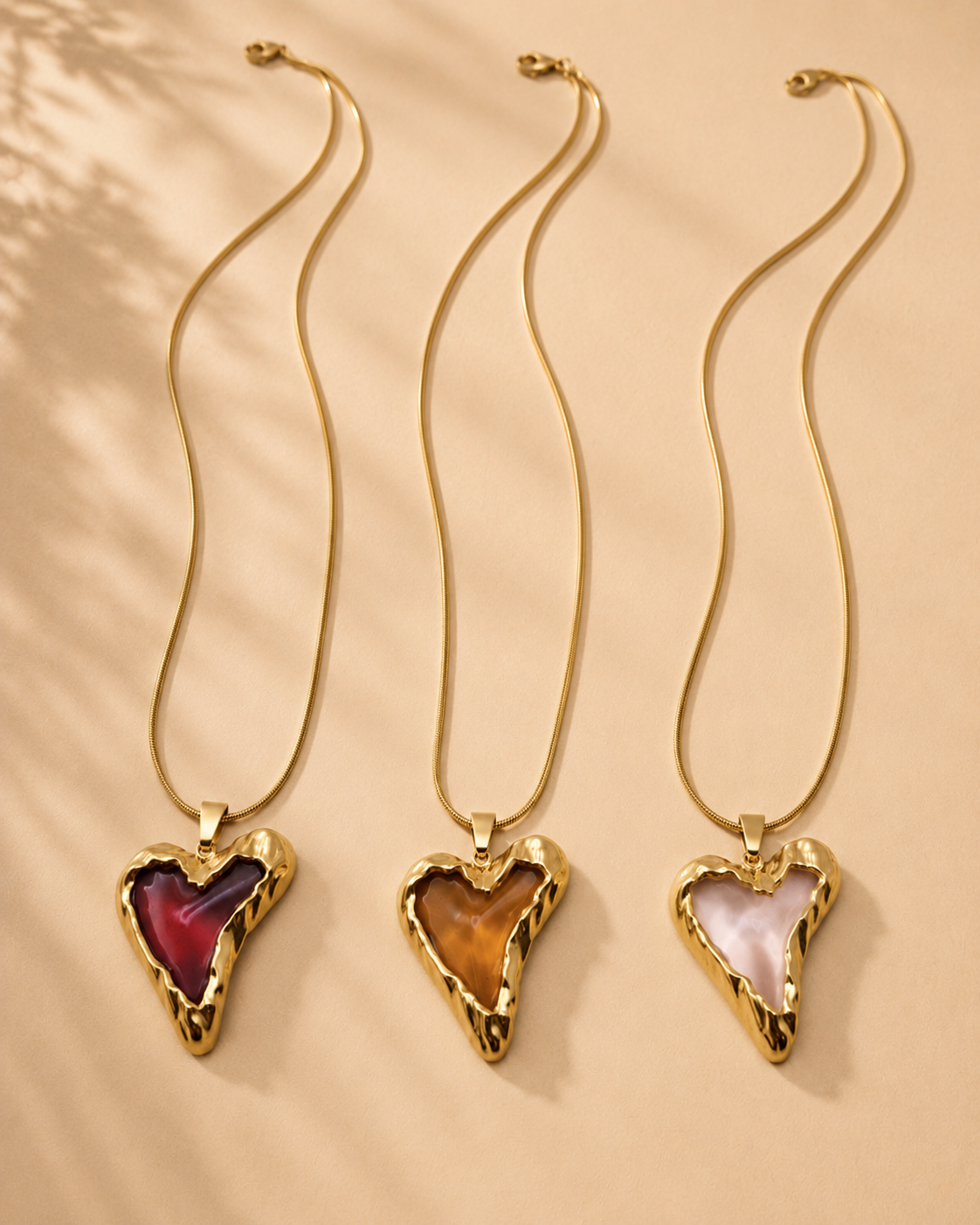 Gold Chunky Heart Stone Necklace