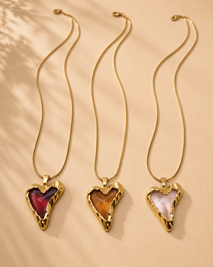 Gold Chunky Heart Stone Necklace