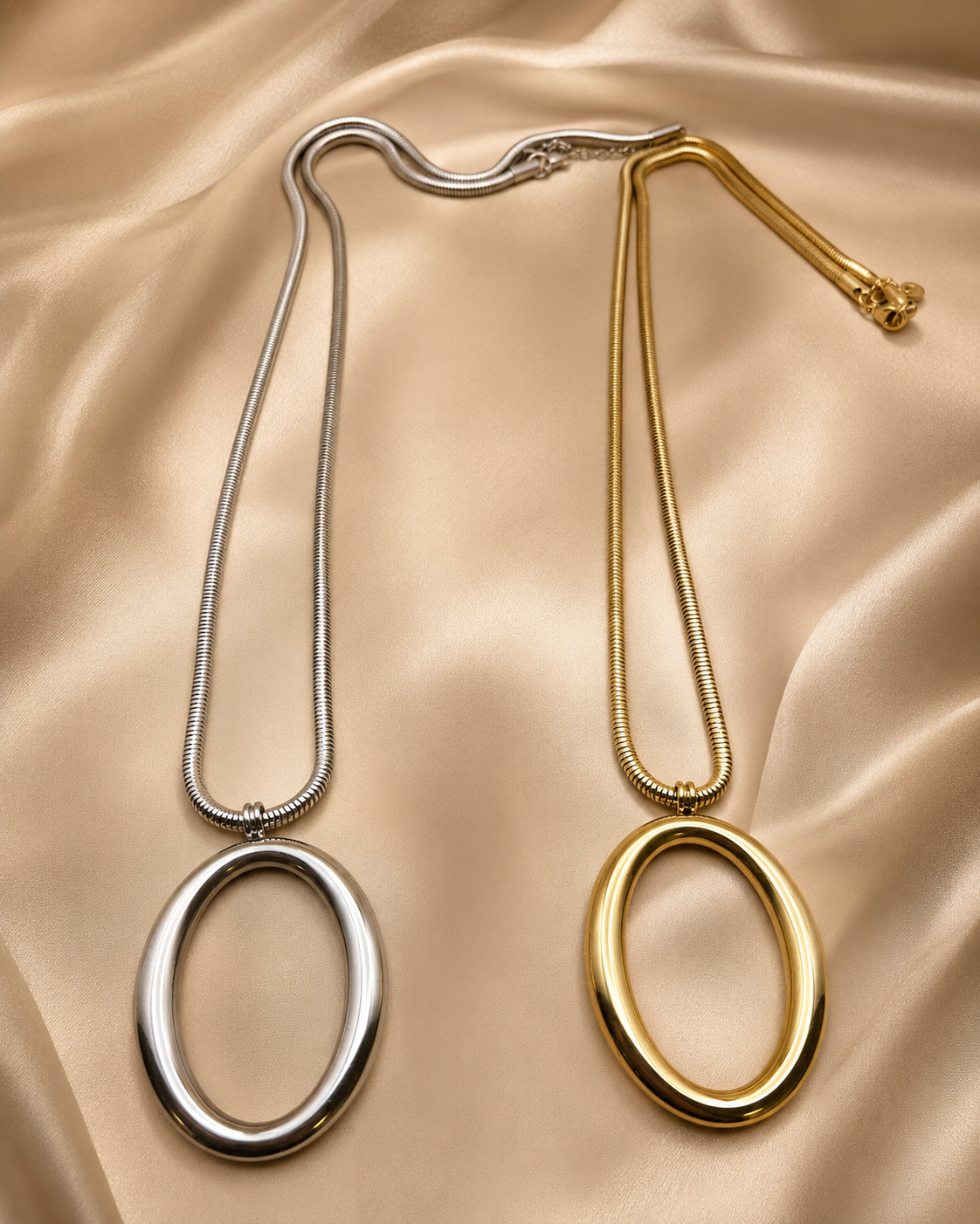 Stainless Steel Oval Pendant Necklace
