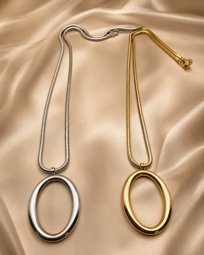 Stainless Steel Oval Pendant Necklace