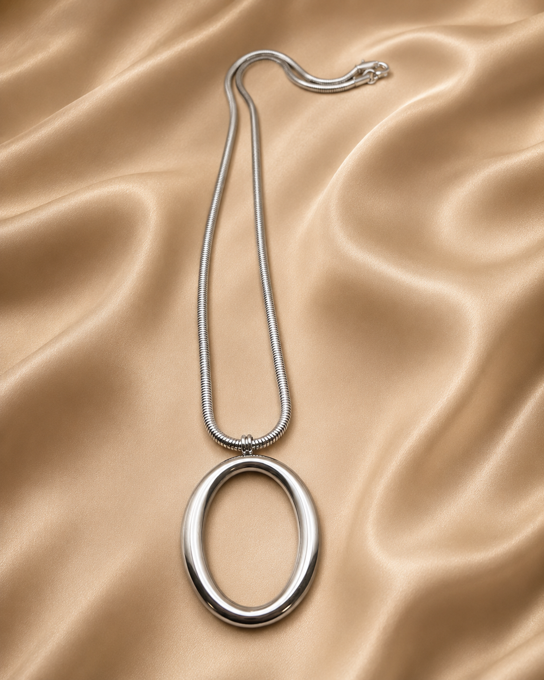 Stainless Steel Oval Pendant Necklace