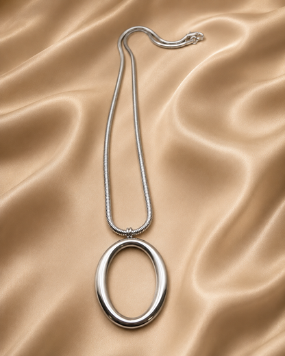 Stainless Steel Oval Pendant Necklace
