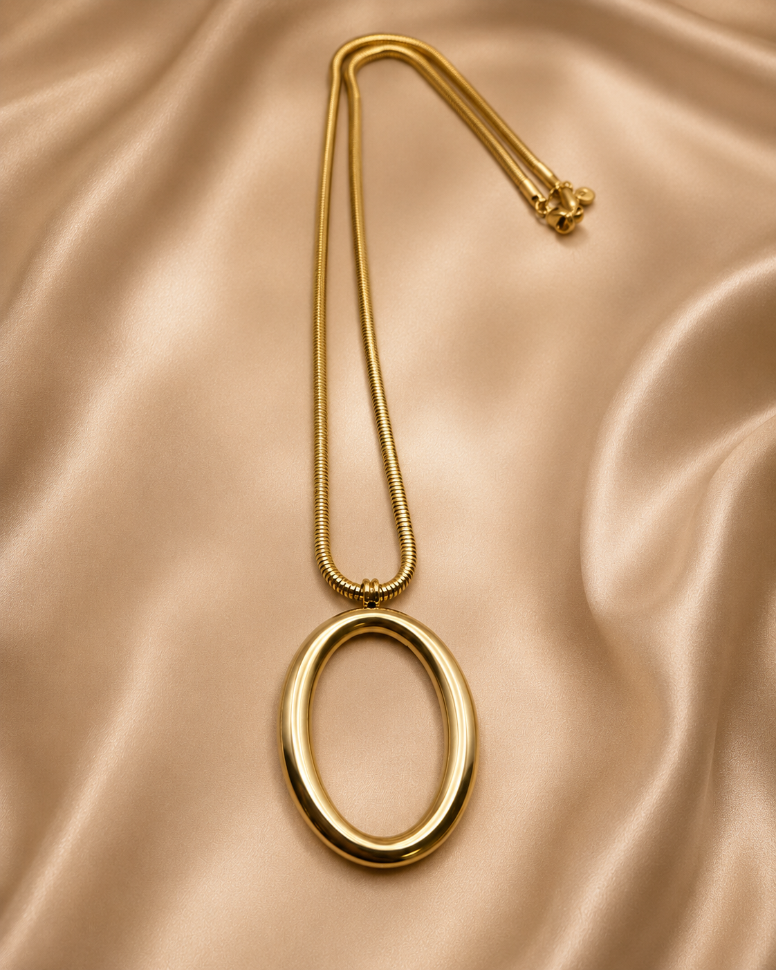 Stainless Steel Oval Pendant Necklace