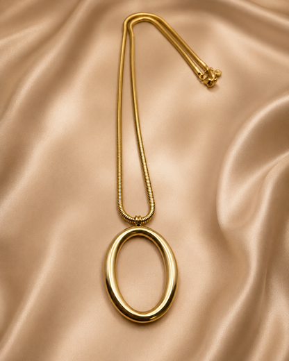 Stainless Steel Oval Pendant Necklace