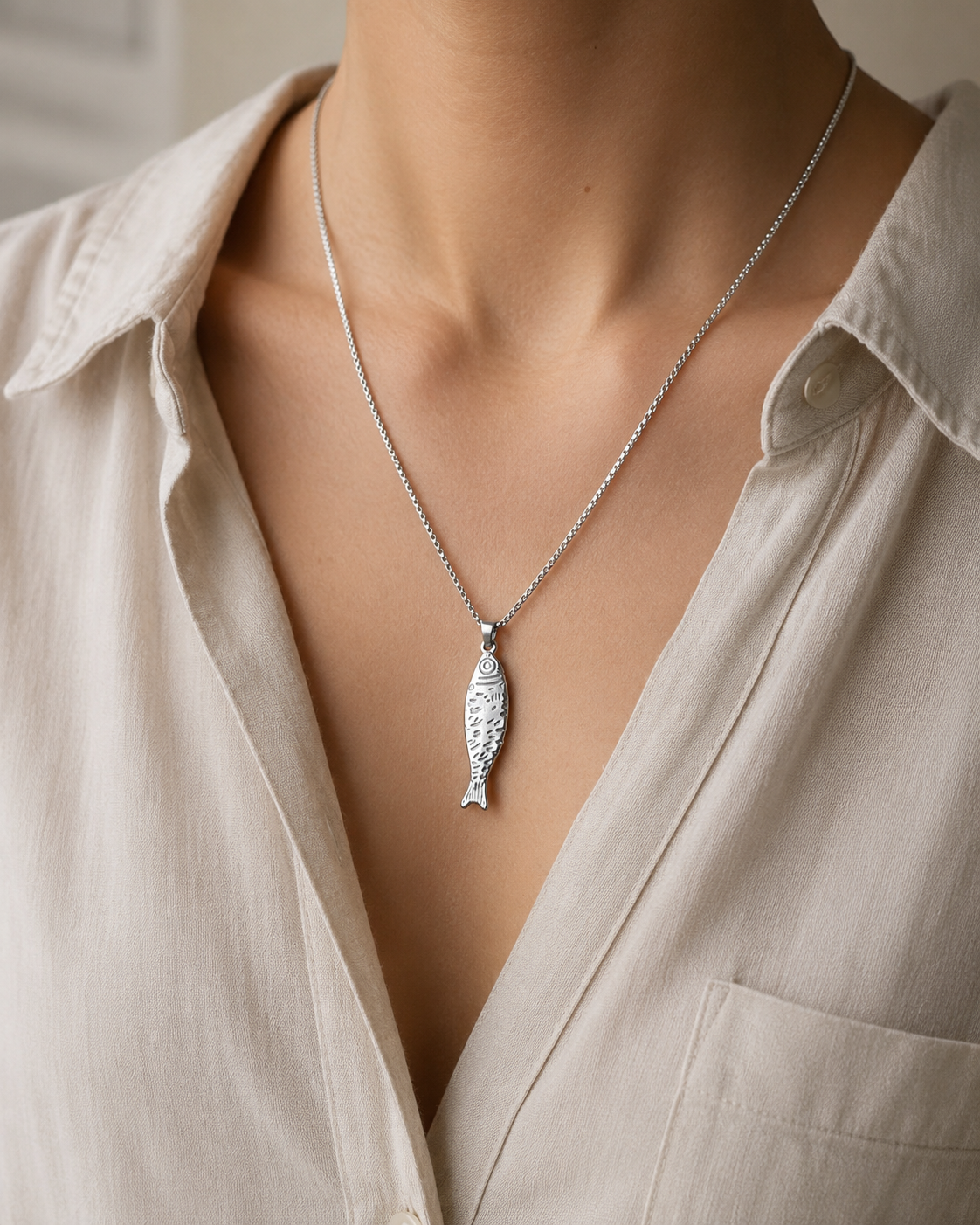 Silver Fish Pendant Necklace