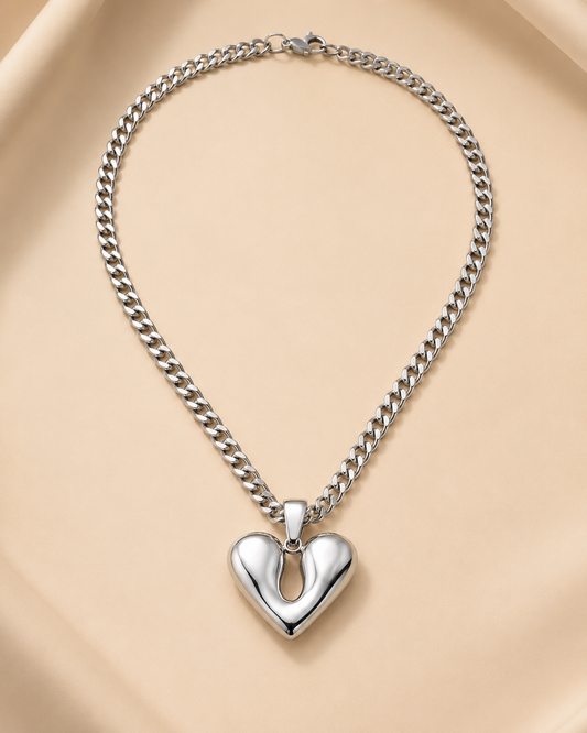 Silver Open Heart Pendant Necklace