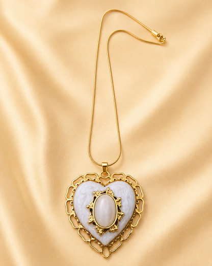 Stainless Steel Big Pearl Heart Necklace