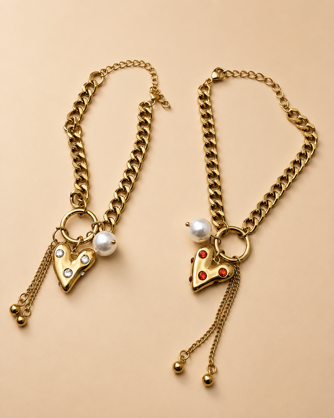 Gold Heart Pearl Charm Bracelet