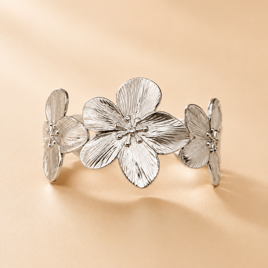 Silver Blossom Cuff Bangle