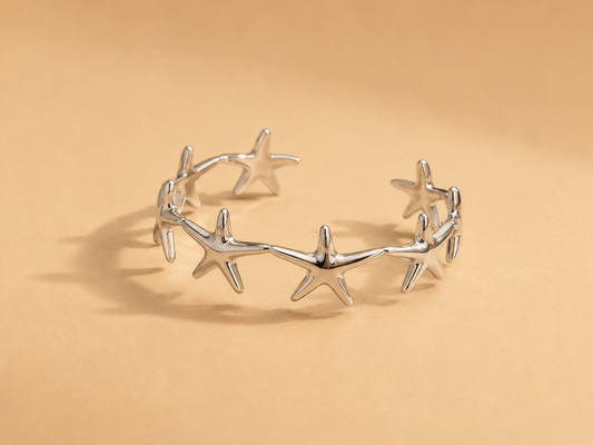 Silver Starfish Shore Cuff Bangle