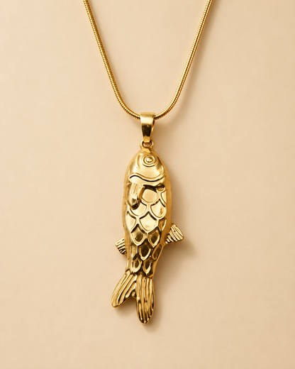 Golden Koi Fish Pendant Necklace