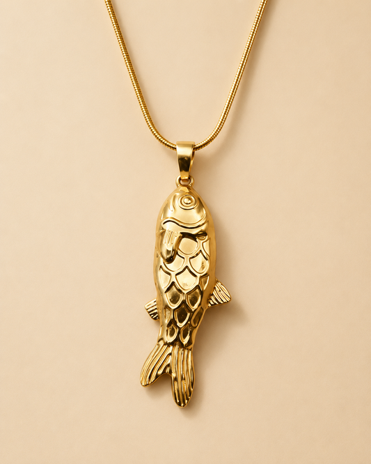 Golden Koi Fish Pendant Necklace