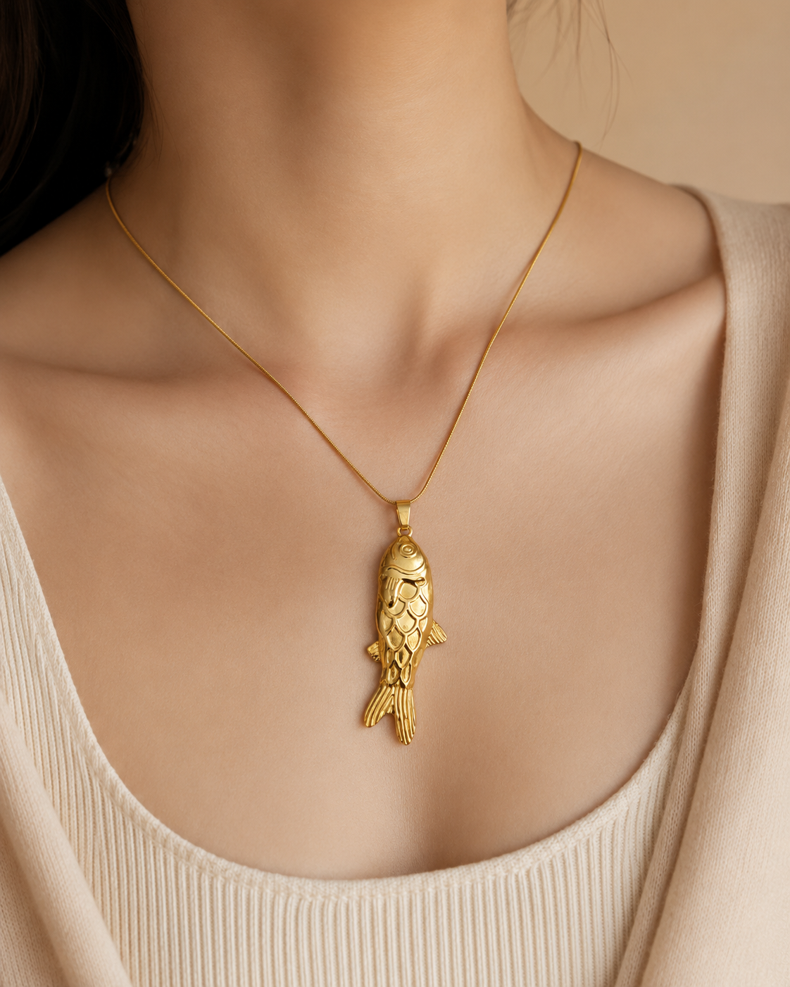 Golden Koi Fish Pendant Necklace