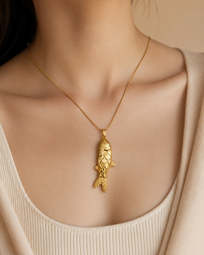 Golden Koi Fish Pendant Necklace