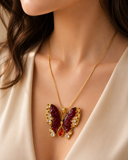 Stainless Steel Crimson Butterfly Necklace