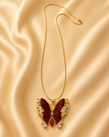 Stainless Steel Crimson Butterfly Necklace