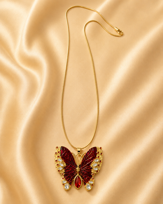 Stainless Steel Crimson Butterfly Necklace