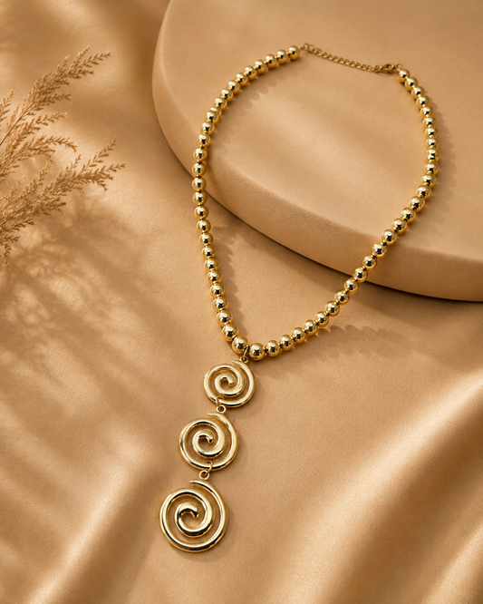 Golden Spiral Drop Bead Necklace