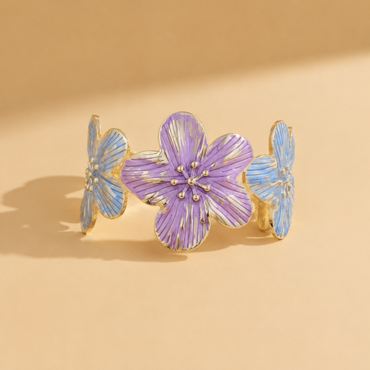 Blooming Flower Cuff Bracelet – Blue & Purple Statement Bangle
