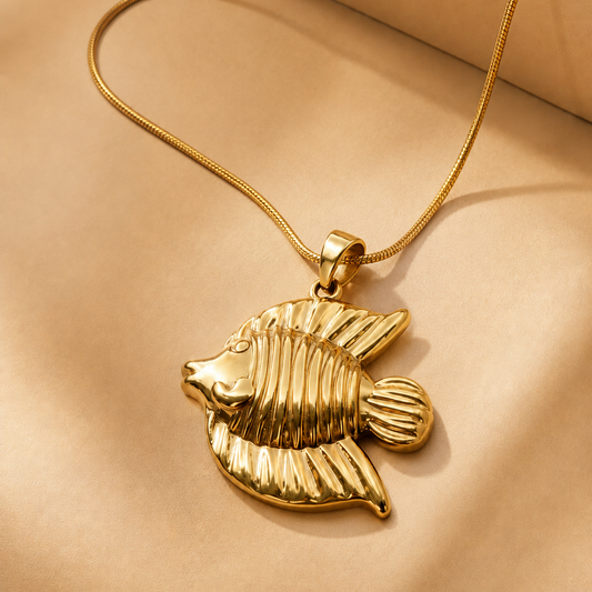 Gold Tropical Fish Pendant Necklace
