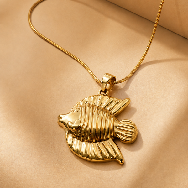 Gold Tropical Fish Pendant Necklace