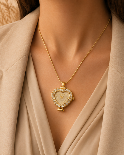 Gold Heart Watch Pendant Necklace