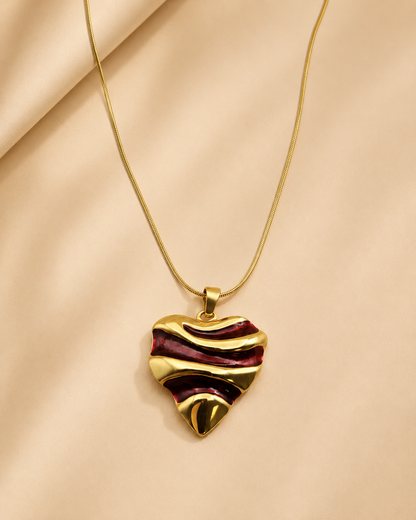 Gold Heart Wave Pendant Necklace