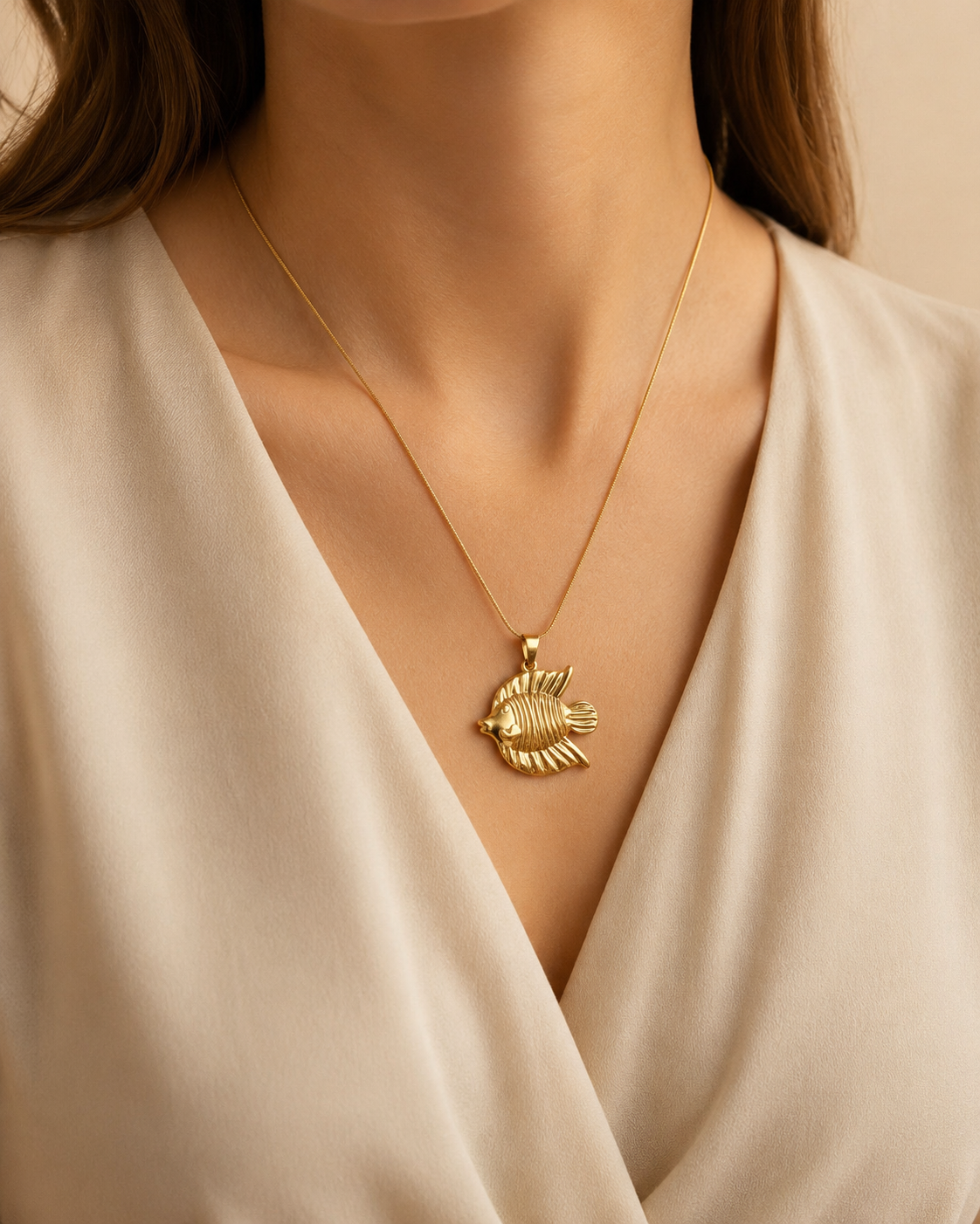 Gold Tropical Fish Pendant Necklace