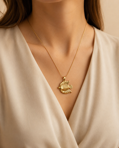 Gold Tropical Fish Pendant Necklace