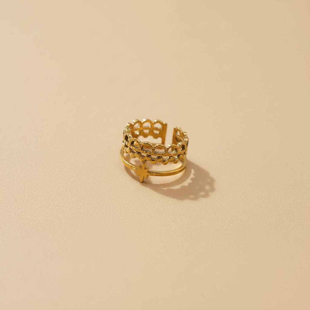Gold Star Layered Adjustable Ring