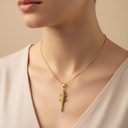 Collier pendentif Crocodile doré