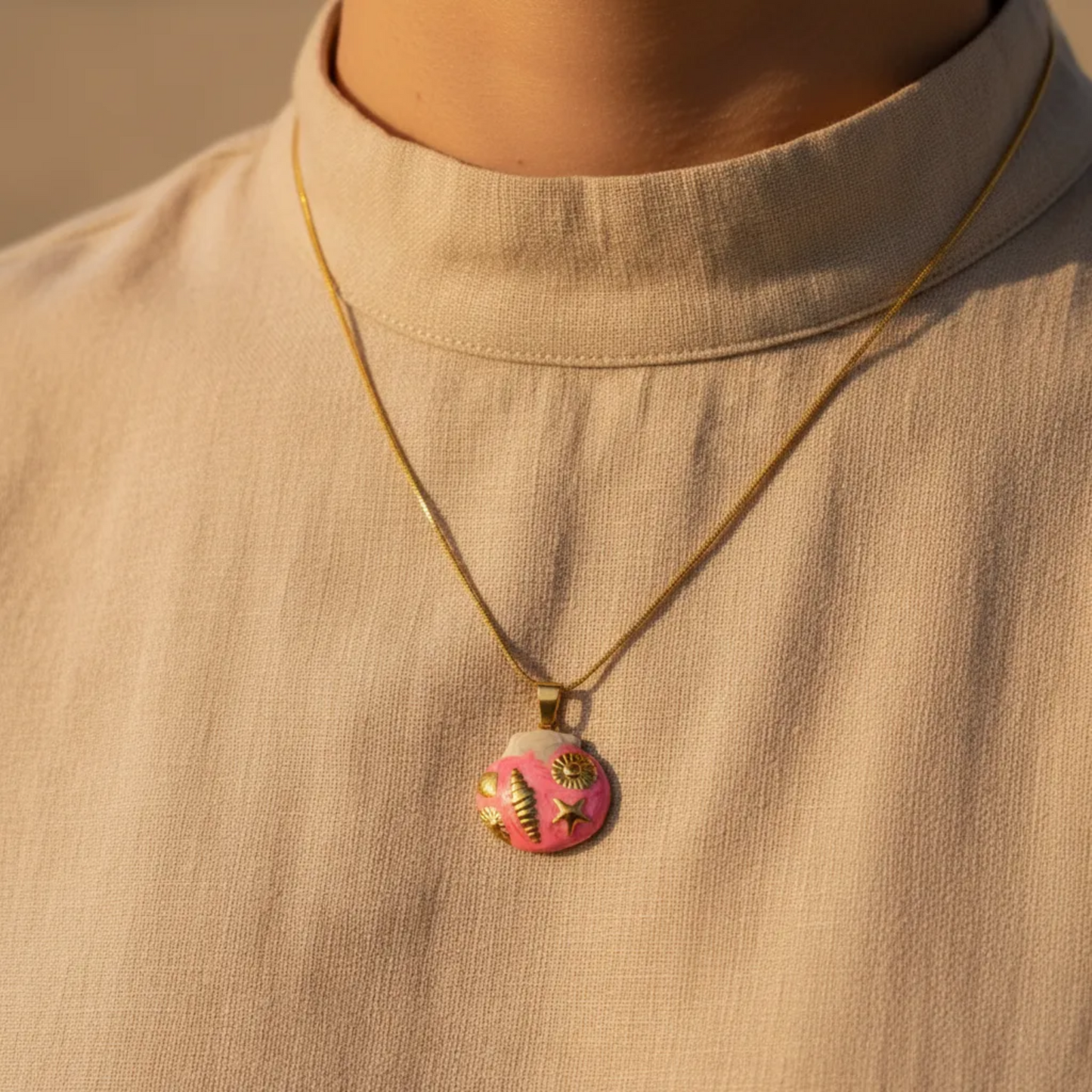 Pink Shell Charm Pendant Necklace