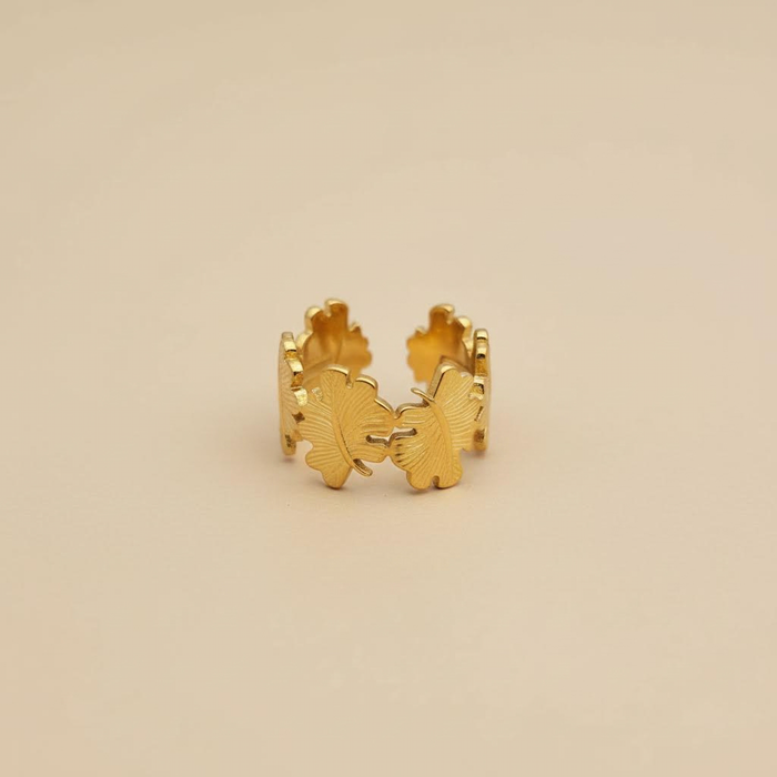 Gold Leaf Adjustable Ring – Open Botanical Design