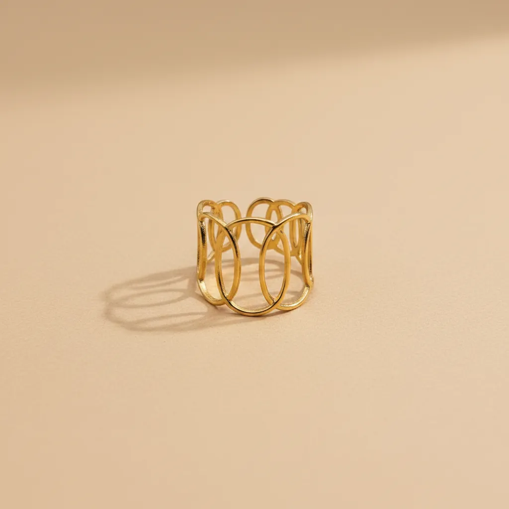 Gold Open Circle Link Adjustable Ring