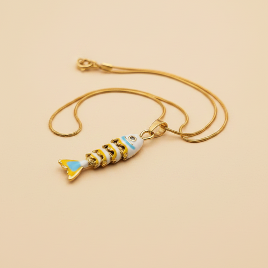 Enamel Fishbone Pendant Necklace
