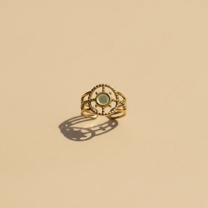 Gold Sun Medallion Adjustable Ring – Boho Circle Design