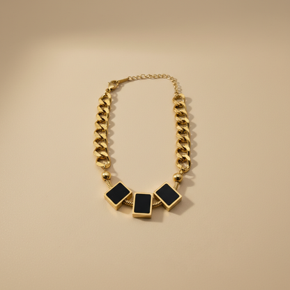 Gold Chunky Chain Bracelet with Black Square Charms