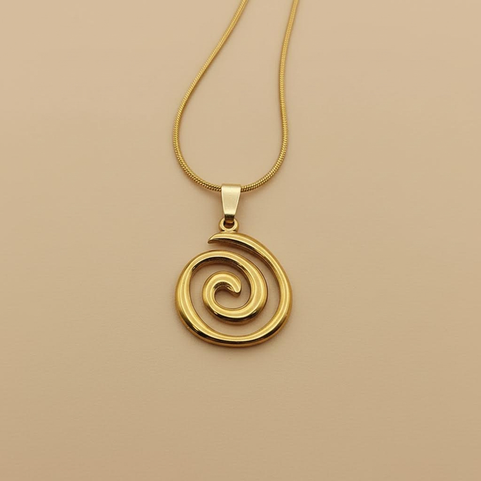 Gold Stainless Steel Spiral Necklace – Minimalist Swirl Pendant