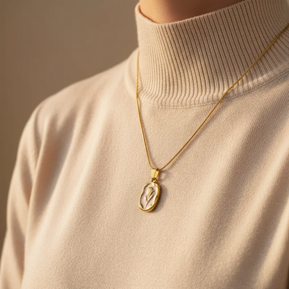Pink Rose Oval Pendant Necklace