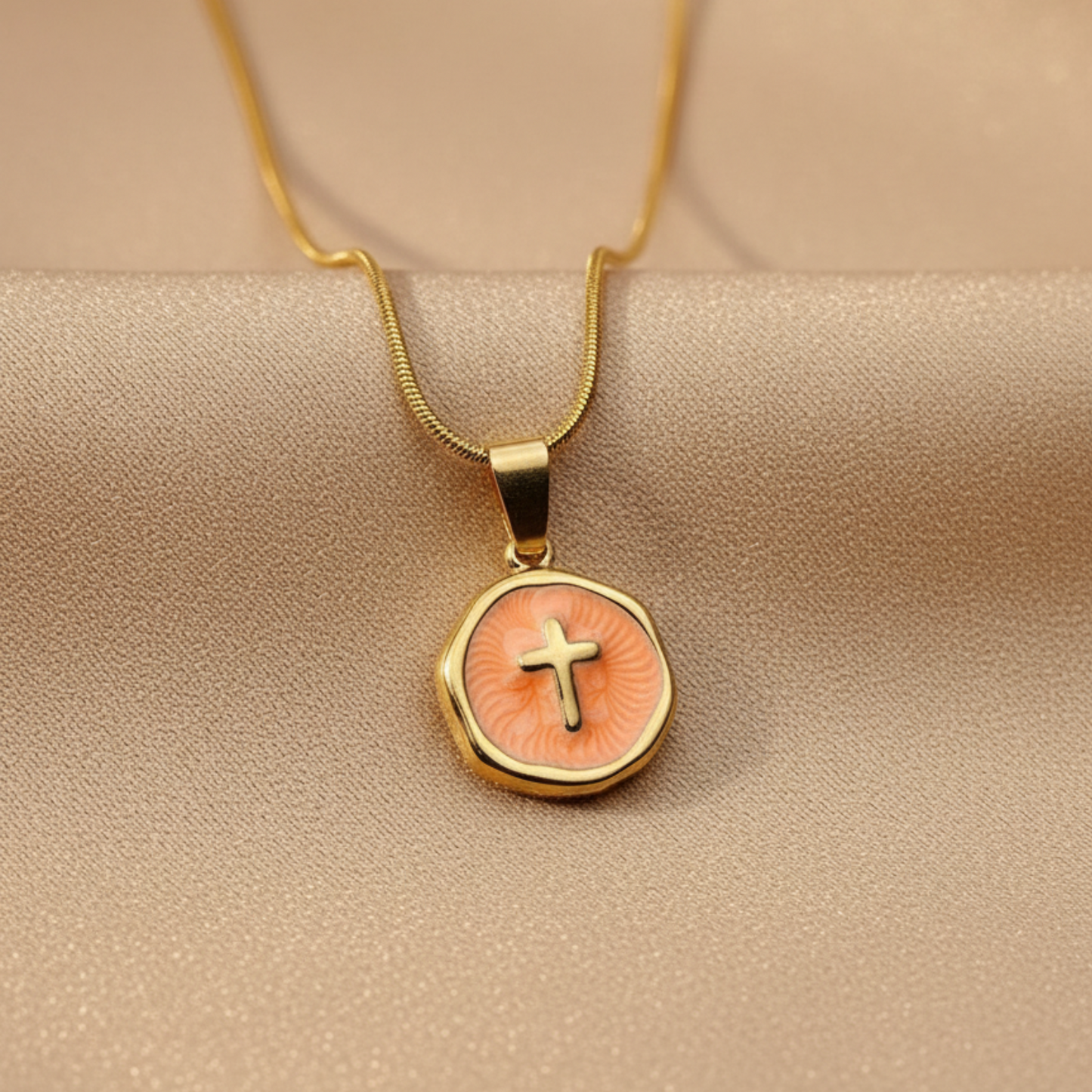 Gold Orange Cross Necklace