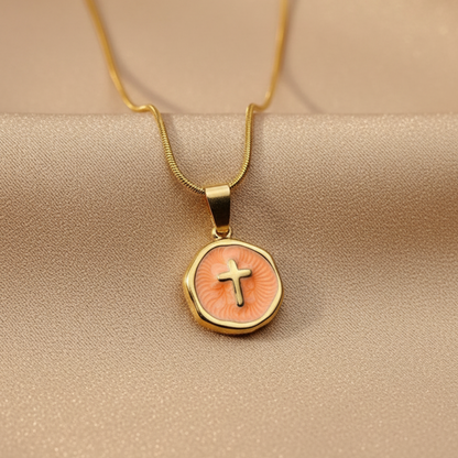 Gold Orange Cross Necklace