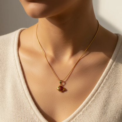 Gold Fish Pendant Necklace – Red Enamel Charm
