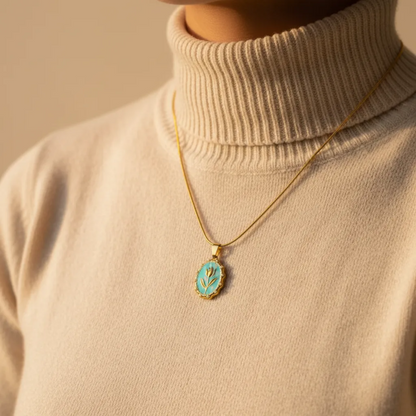 Oval Flower Turquoise Pendant
