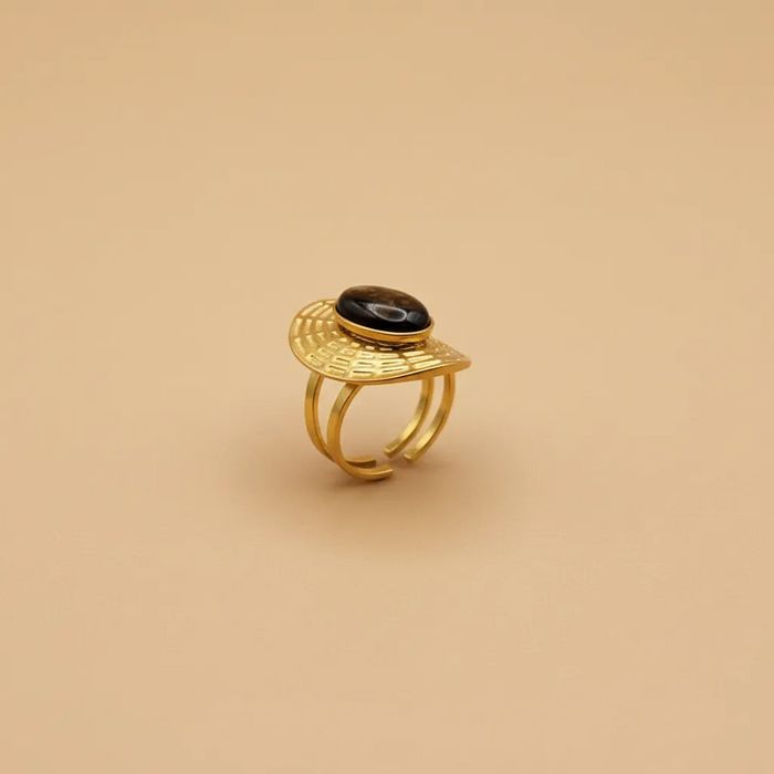 Gold Signet Ring with Oval Black Stone