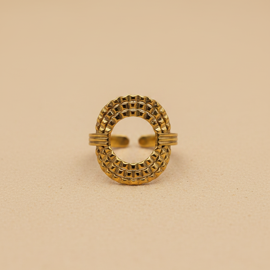 Gold Textured Circle Statement Ring