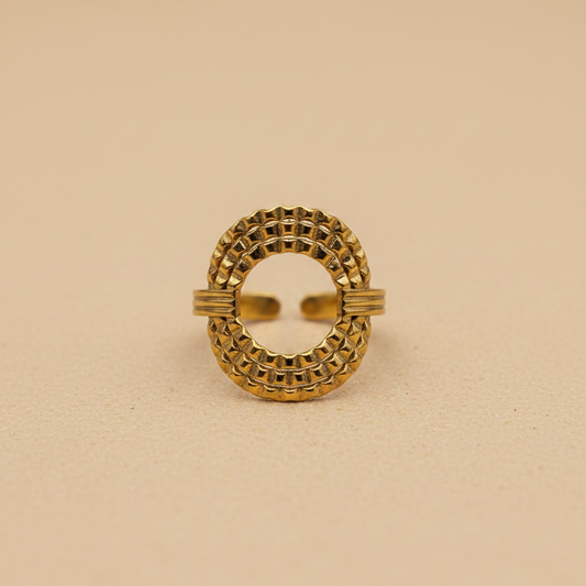 Gold Textured Circle Statement Ring